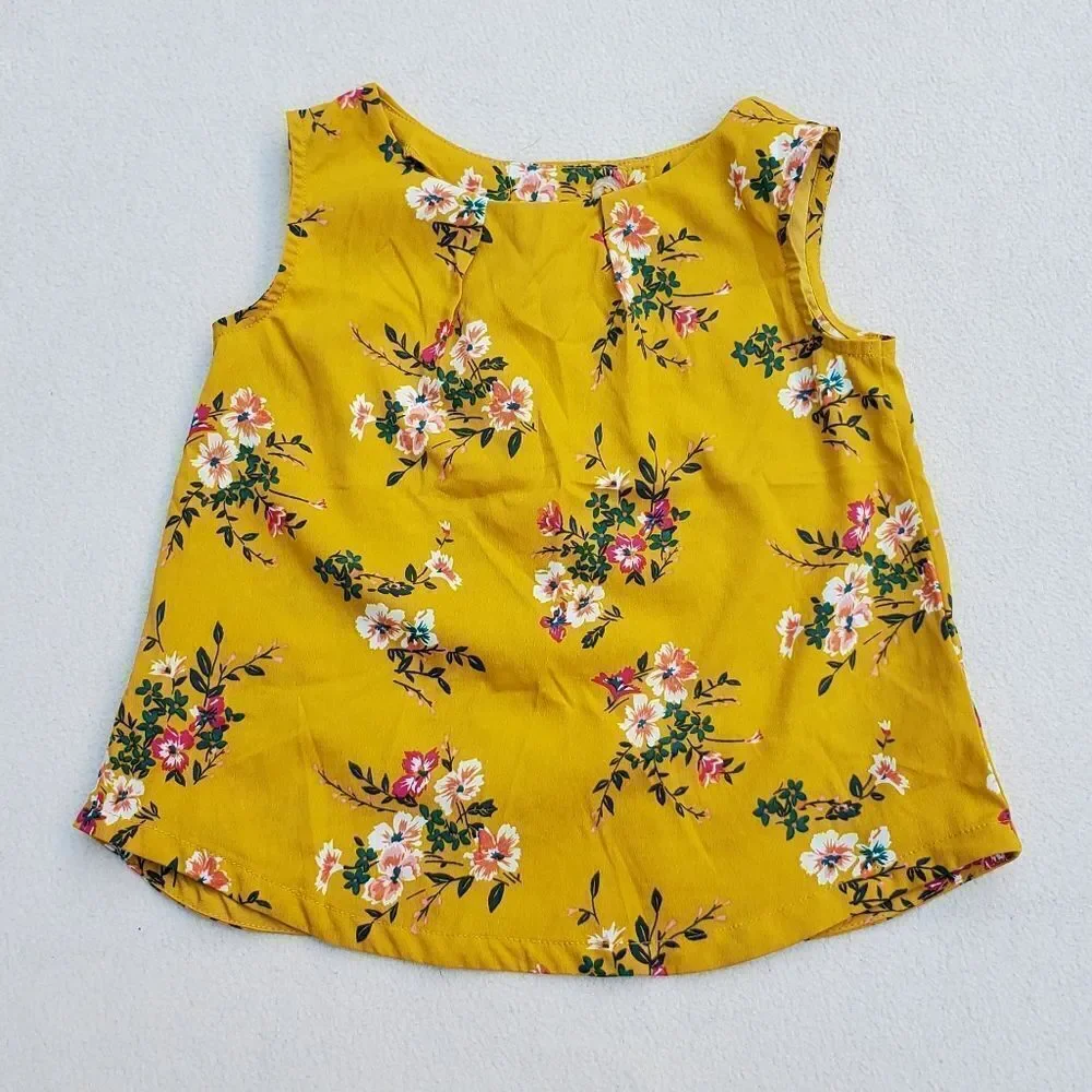 Old Navy yellow floral flowy open back tank top Size 4T